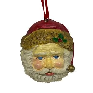VTG 1994 Christmas Santa Head Ring Box Ornament Ceramic Hand Painted Decoration